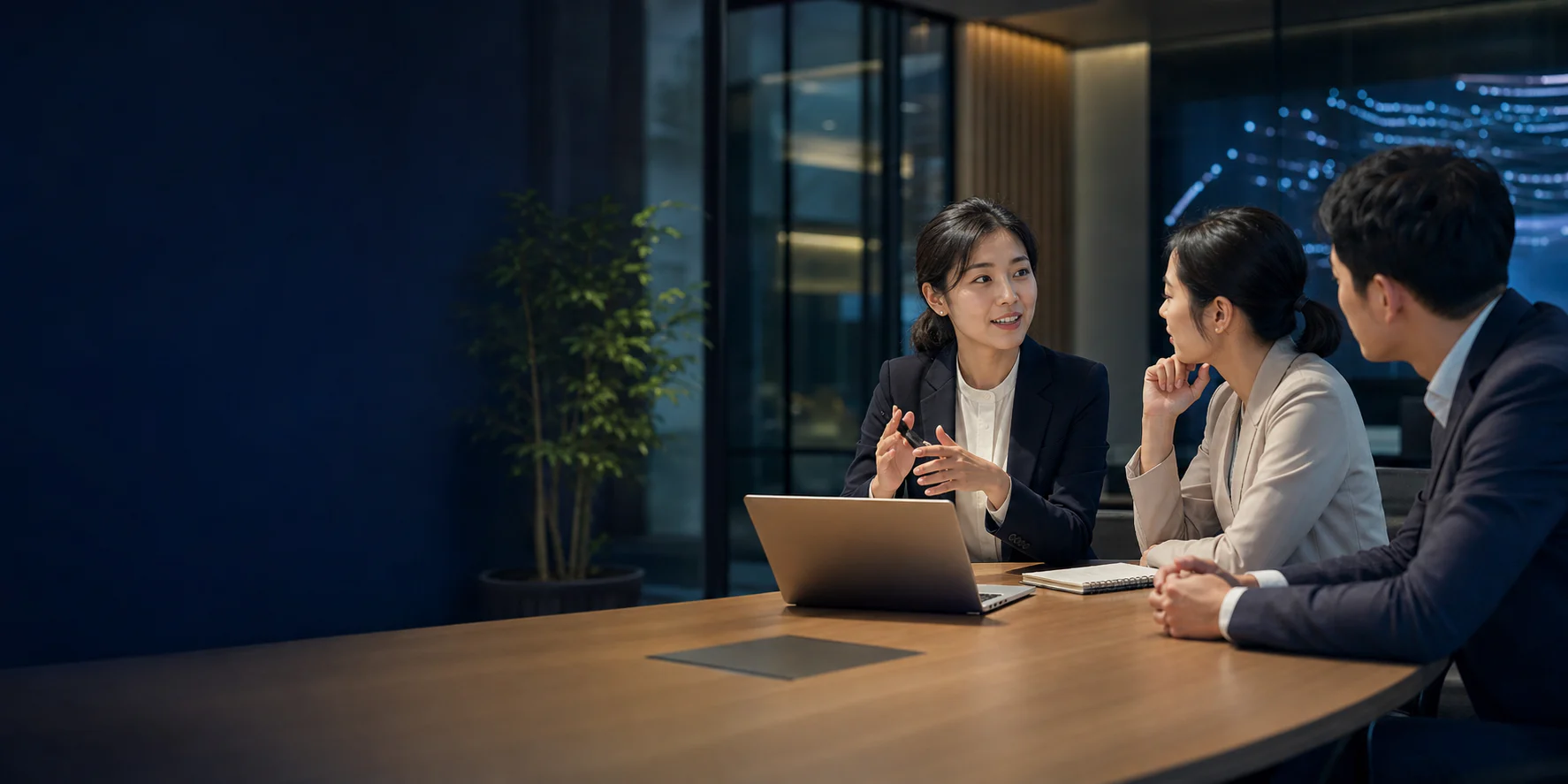 Asian enterprise consultant meeting with clients